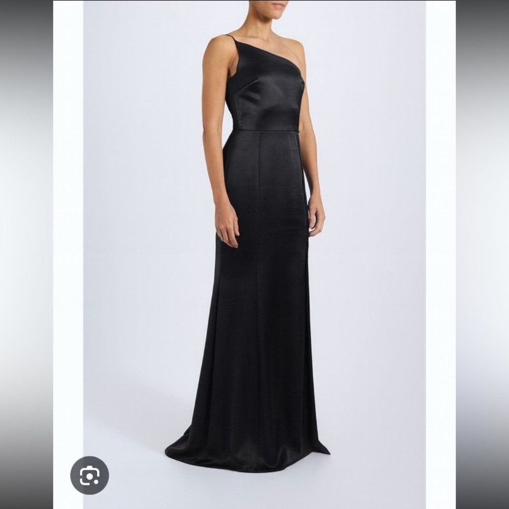 Amsale KAIA Black One-Shoulder satin Dress little train size 4 maxi GB132S